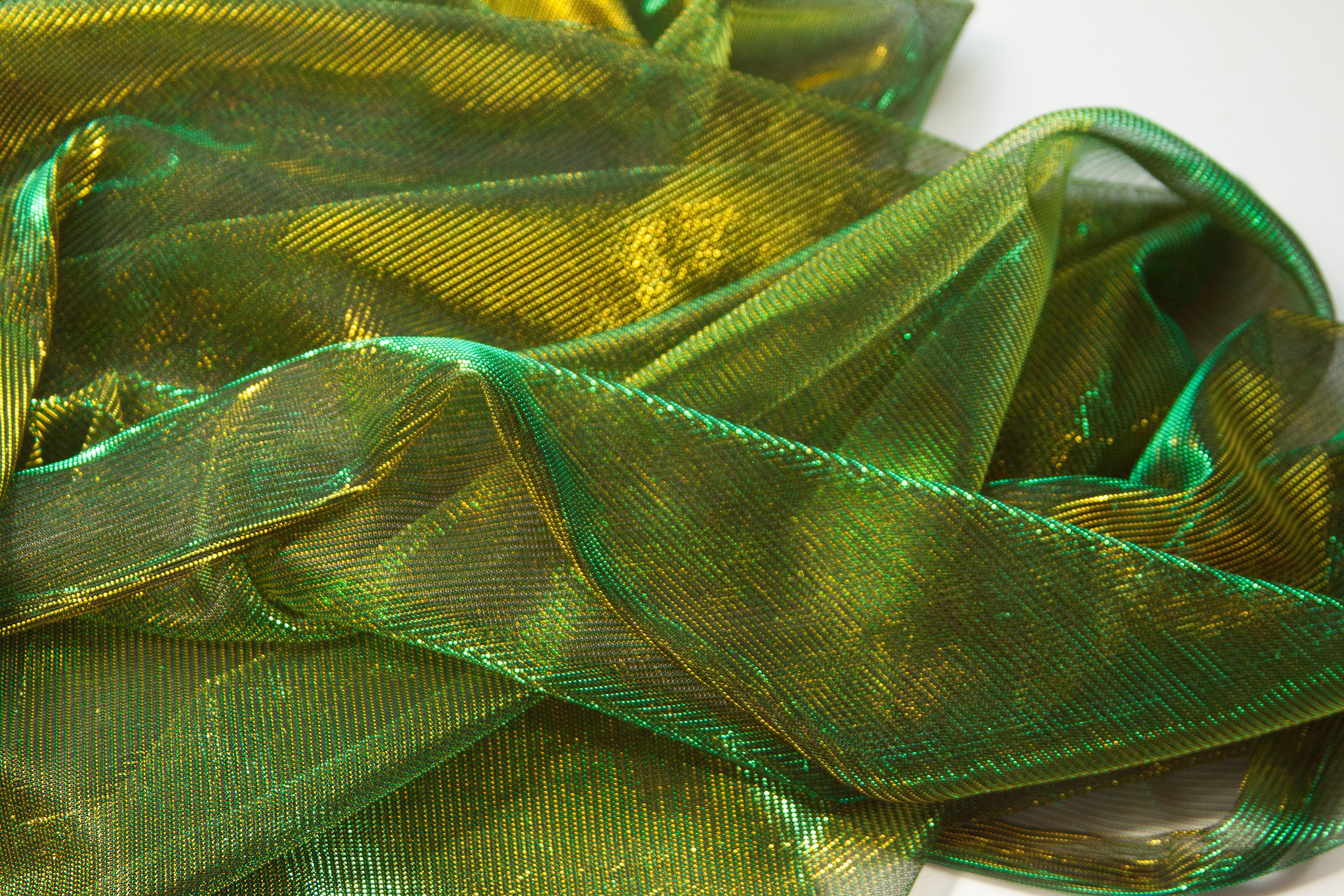 Lime Green Two Tone Double Face Knit Fabric, Green & Gold