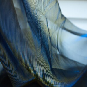Royal Blue & Gold Metallic Sheer Knit Fabric, Stretchy Polyester Dress Fabric image 5