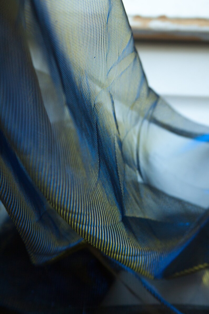 Royal Blue & Gold Metallic Sheer Knit Fabric, Stretchy Polyester Dress Fabric image 5