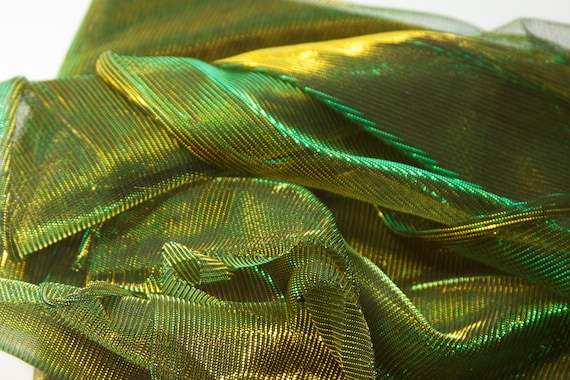 画材 Green gold chiffon Lime Green Two Tone Double Face Knit Fabric, Green & Gold