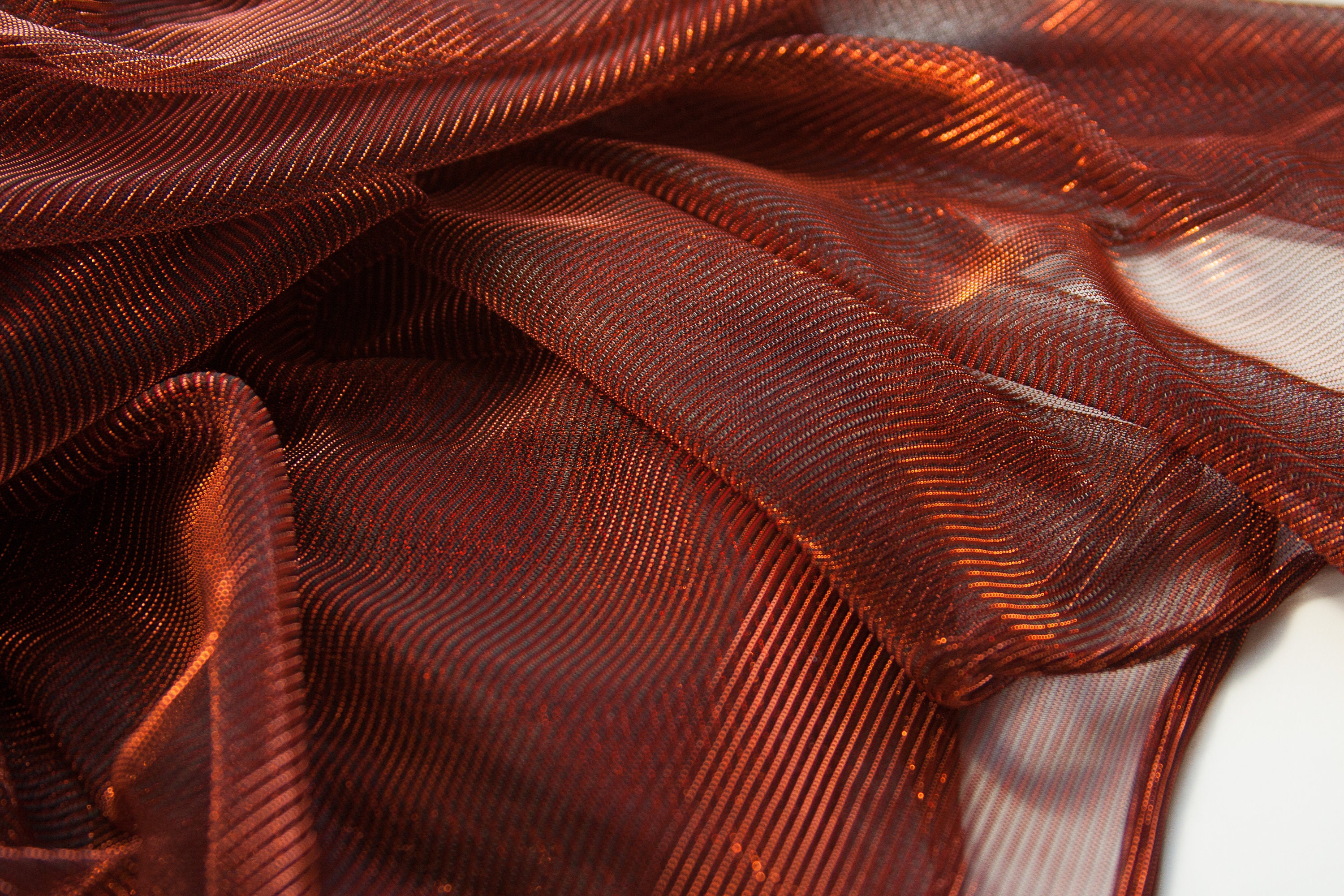 Copper Fabric Metallic Sheer Stretch Fabric Red Gold Iridescent