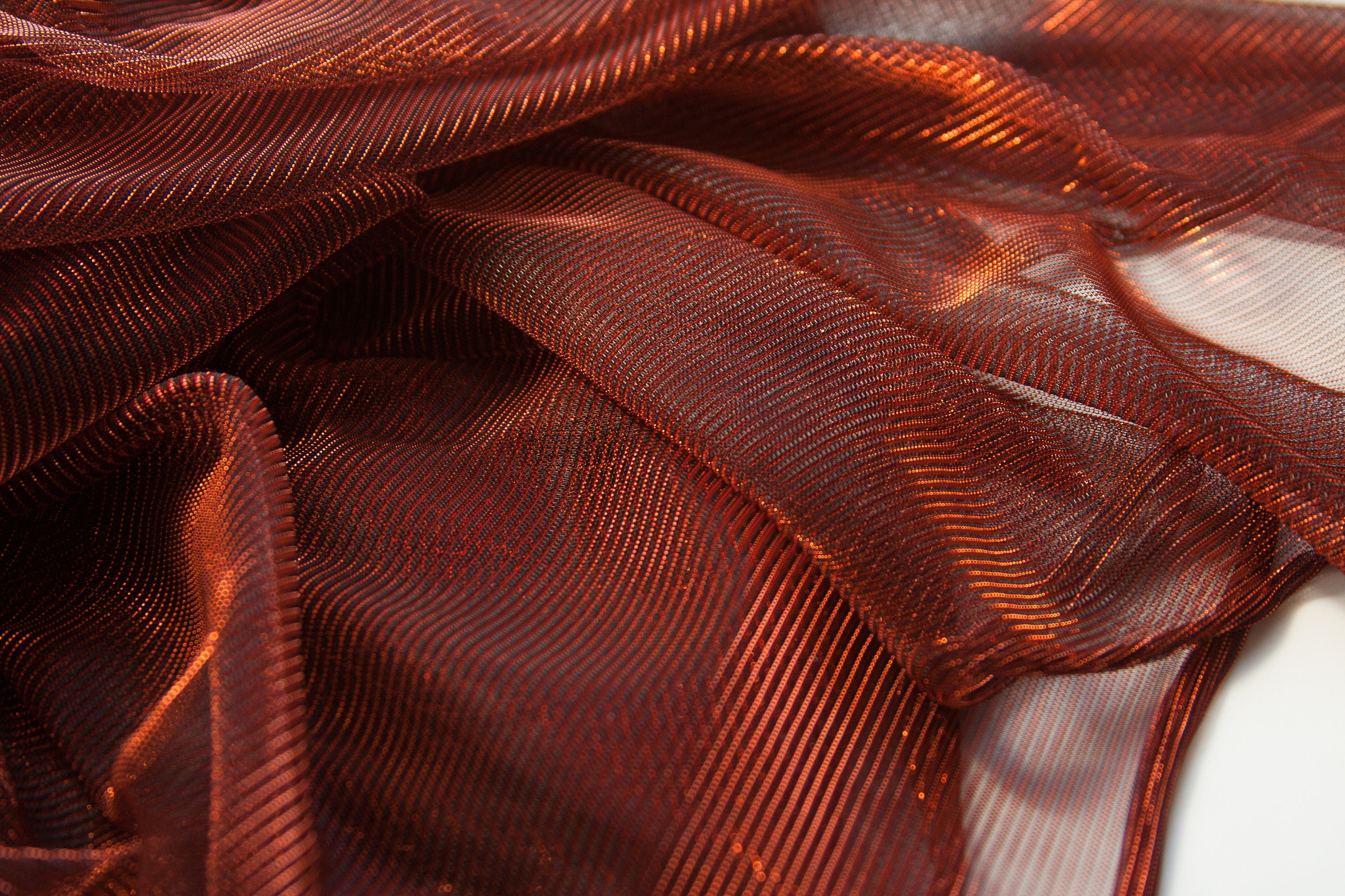 Copper Fabric Metallic Sheer Stretch Fabric, Red Gold Iridescent Mesh Fabric,  Shiny Fabric, Polyester Knit Fabric Stretchy Glitter Fabric 