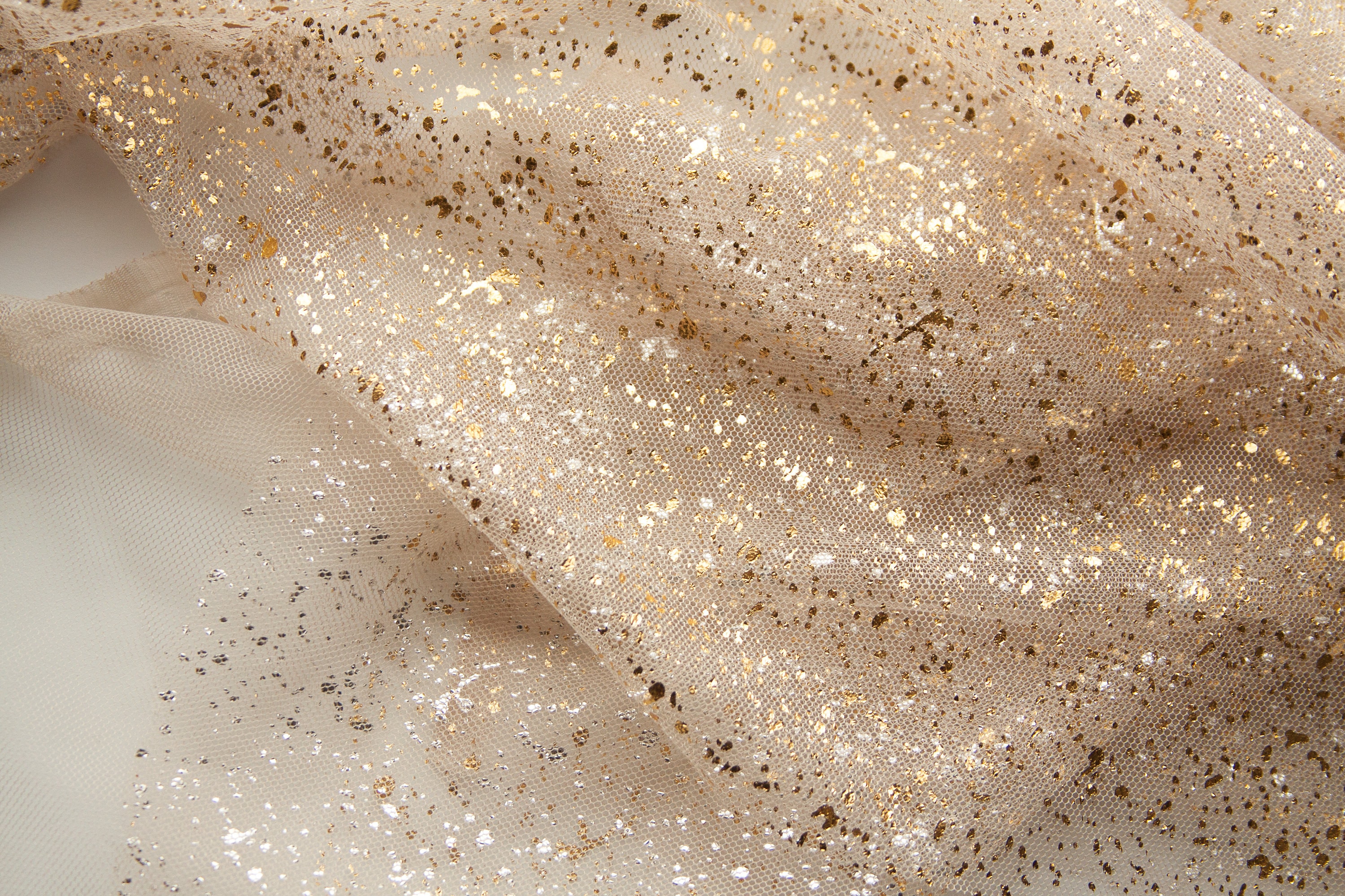 Shimmer Gold Fabric, Sparkly Tulle, Splatter Fabric, Shiny