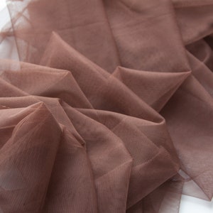 Bridal skin tone tulle chocolate haute couture brown fabric, hand embroidery mesh, DIY sheer brown chocolate soft fabric, dark brown fabric
