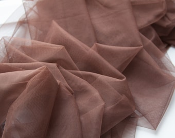 Chocolate Brown Tulle Fabric, Skin Tone Mesh, Sheer Polyester