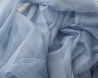 Stone Blue Stretch Tulle Fabric, 63" Wide, Wedding & Apparel