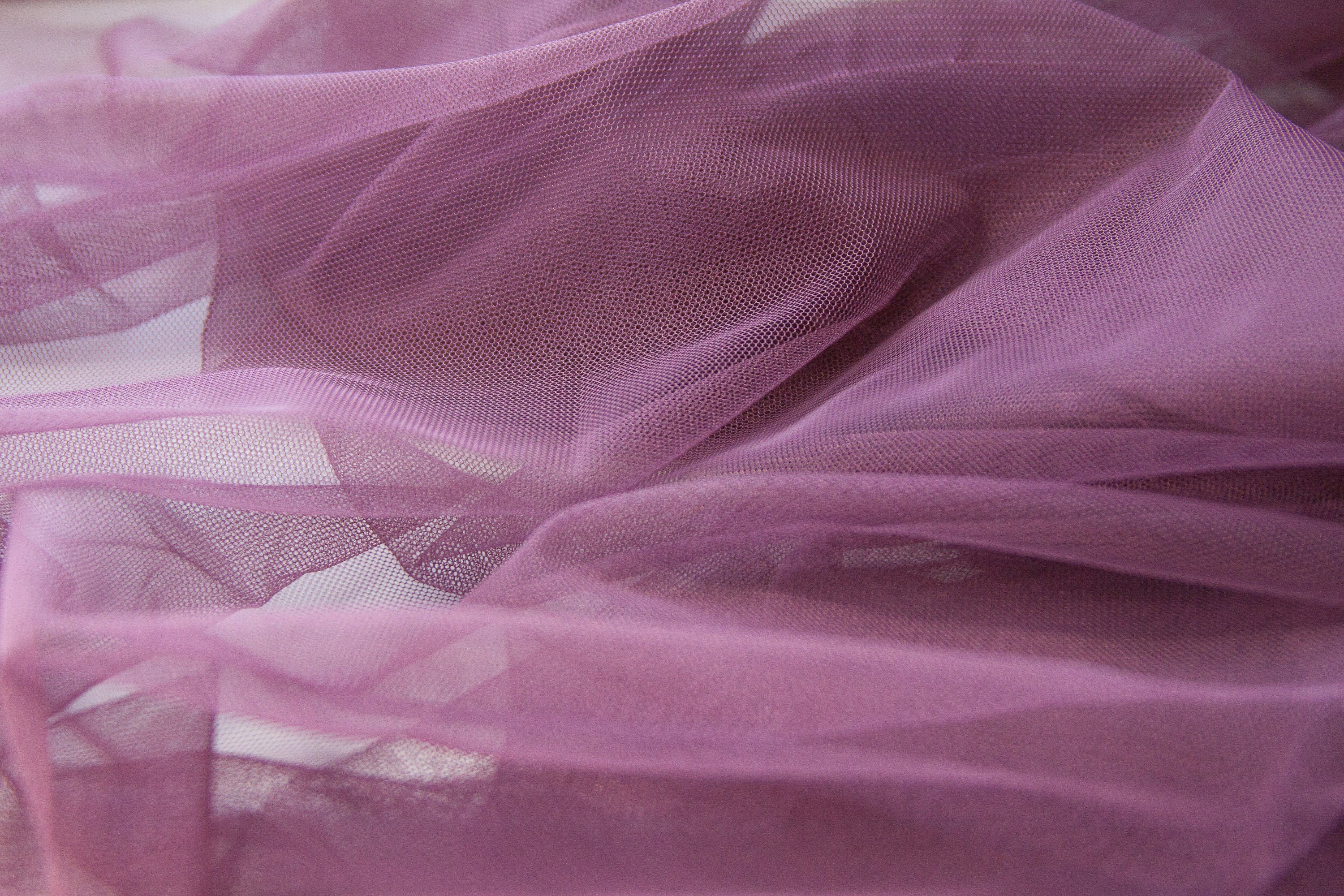 Muted Purple Fabric, Dusty Purple Poly French Net, Soft