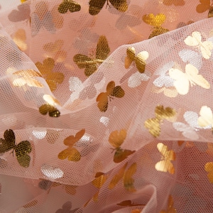 DIY doll dress gold butterfly tutu fabric soft insect fabric princess pink tulle butterfly veil pink mesh gold foil baby dress kids outfit