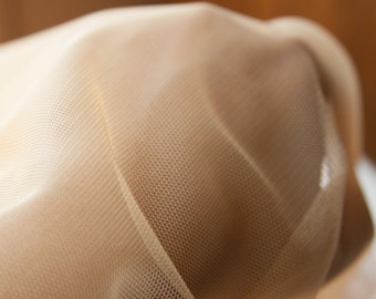 Beige Illusion Tulle Fabric, Sheer Polyester Mesh