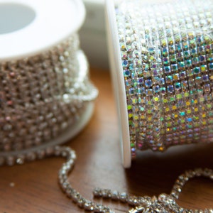 rainbow rhinestones, rhinestone fringe, rainbow rhinestone chain, sparkly rhinestones, 2.5mm stone, diamond bling, bling trim, close chain