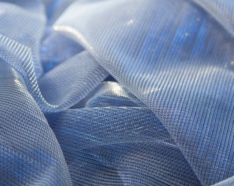 Light Blue Metallic Knit Fabric, Sheer Silver Tulle
