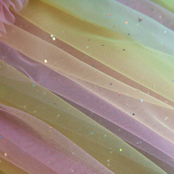 rainbow tulle, glitter rainbow fabric by the yard festival fabric tulle cosplay fabric costume pastel tulle, rainbow fabrics, gradient tulle