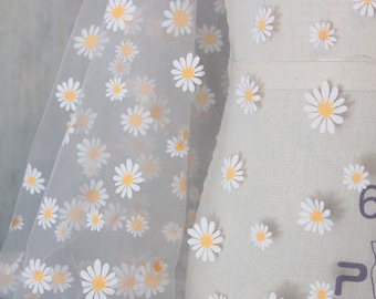 Daisy flower tulle - 63" Wide, Sold by the yard, High Quality, off-white lace fabrics, costume and wedding fabrics, flower floral