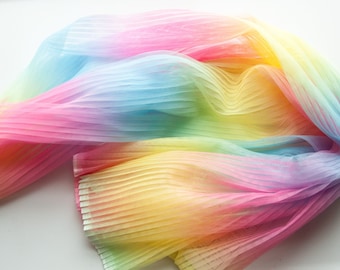 Pleated Rainbow Tulle Fabric, Vibrant Galaxy Lace (PRE-ORDER)
