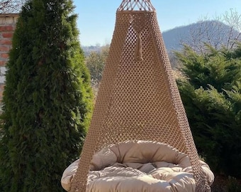 Macrame Swing Chair: Boho Indoor Outdoor Hanging Chair