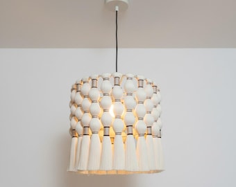 Macrame Tassel Chandelier, Boho Fringe Pendant Light