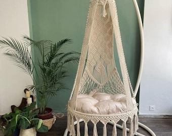 Handmade Macrame Swing Chair, Boho Hanging Cotton Hammock