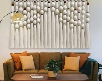 Tapiz Caralarga Inspirado - Algodón Natural con Hilos Mostaza, Decoración Boho Mexicana - Arte Textil Hecho a Mano