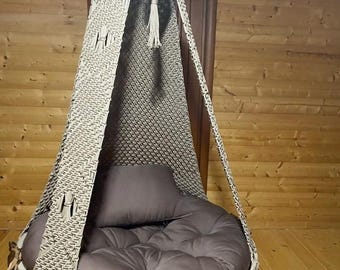 Hamaca de macramé hecha a mano: hamaca de algodón estilo bohemio, para interior y exterior.