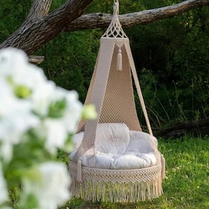 Macrame Swing Chair: Perfect for Indoor and Outdoor Spaces, Macrame swing chair, hanging chair indoor, Outdoor swing