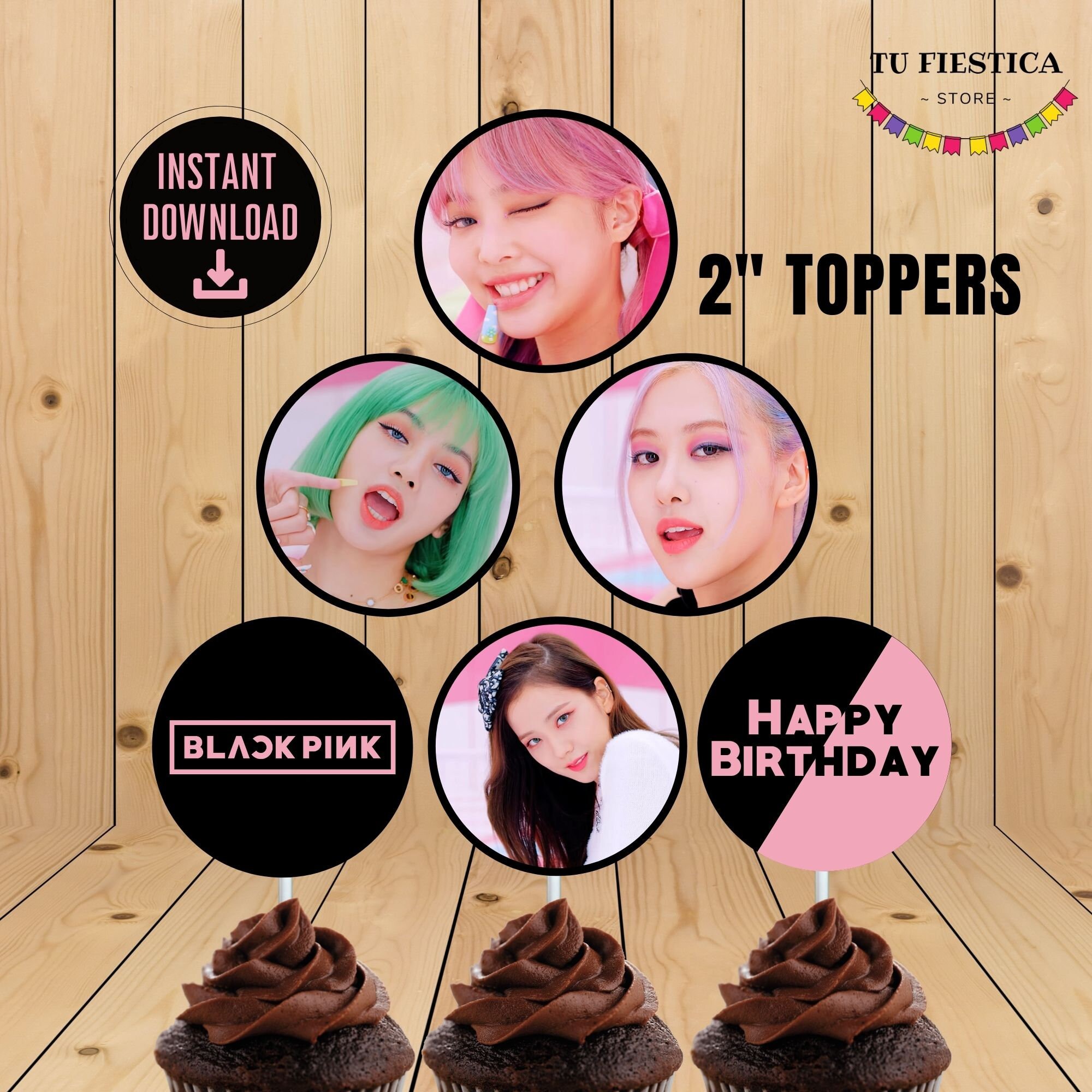 blackpink 2 cupcake toppers kpop party blackpink etsy
