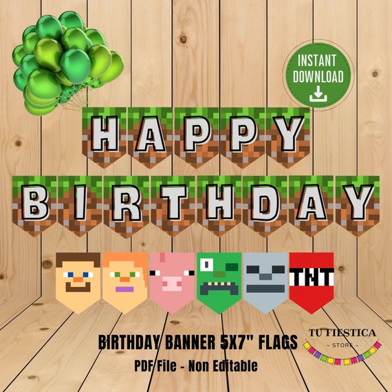 mine craft inspired happy birthday banner mine theme party etsy singapore