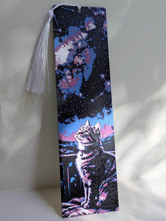 Cat Bookmark with Tassel | Starry Night Sky Cat Lover Gift