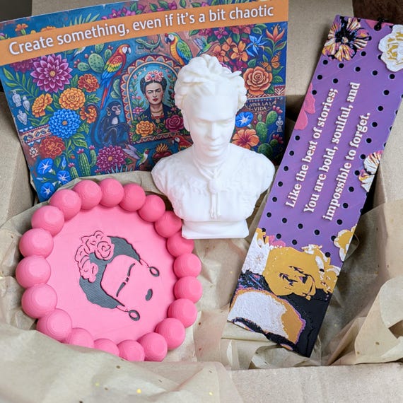 Frida Kahlo artist Gift Set | Trinket Dish | Bookmark | Bust | Art Lover | Motivational Note card | Handmade UK