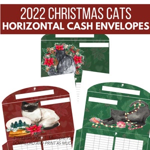 Christmas Cats Horizontal Cash Envelopes with Tracker, Cash Envelope System, Budgeting Envelopes, INSTANT DOWNLOAD, Cash Envelope Printables