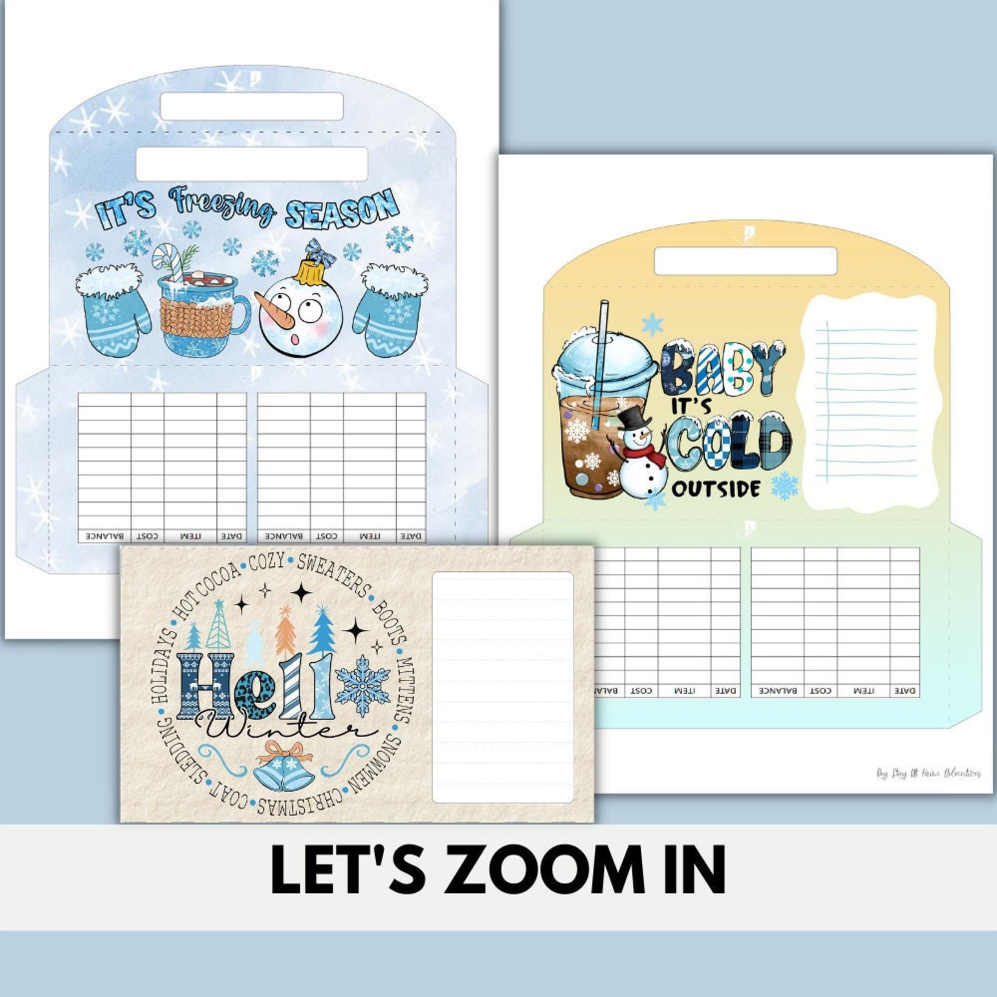 Cash Envelope Set Winter Print: 6 Printable Horizontal Envelopes PDF