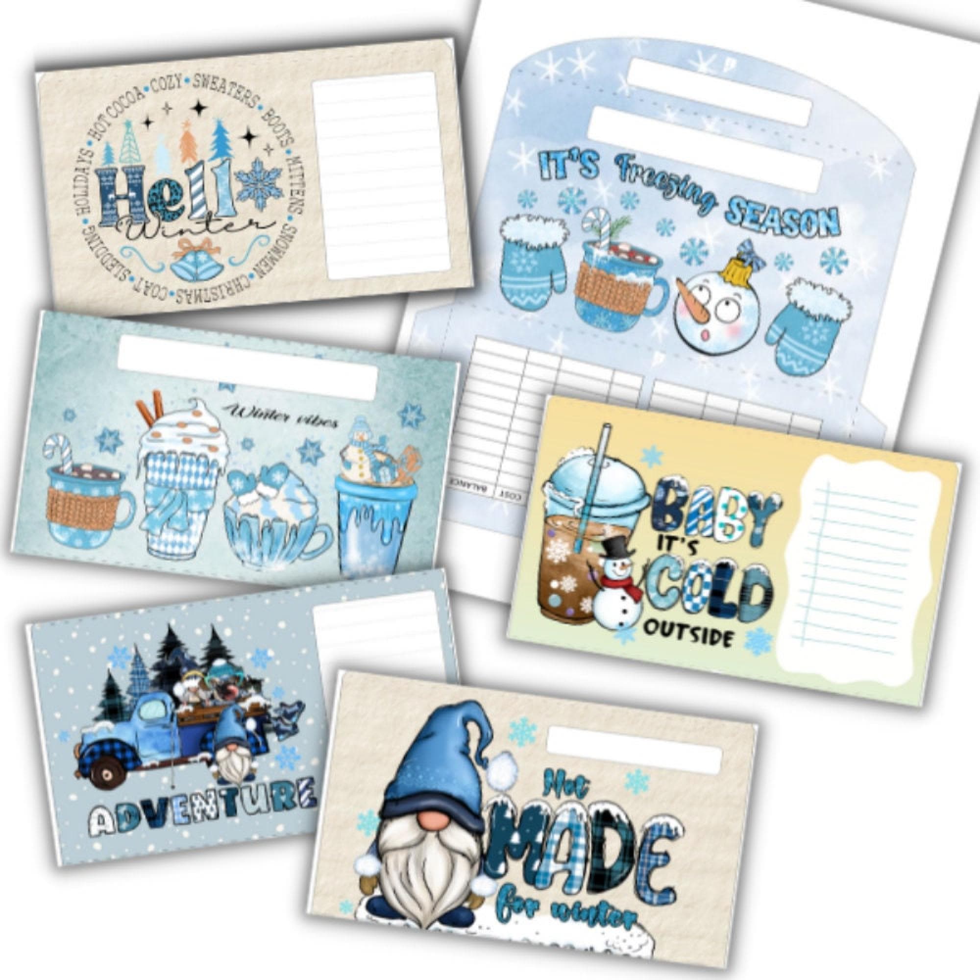 Cash Envelope Set Winter Print: 6 Printable Horizontal Envelopes PDF