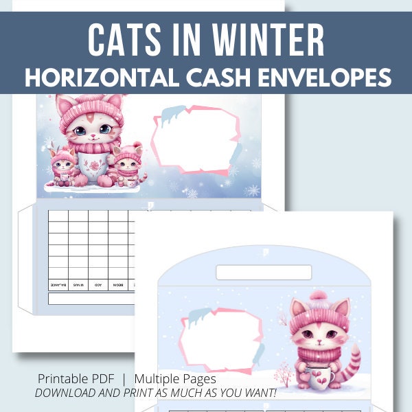 Winter Cat Printable Cash Envelopes – 6 Budget Envelopes