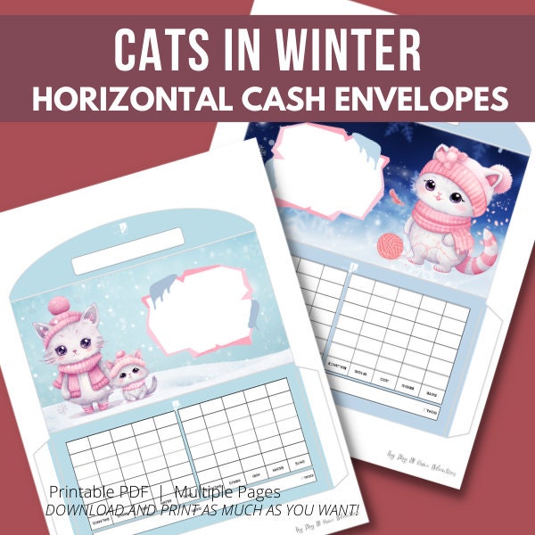 Winter Cat Printable Cash Envelopes – 6 Budget Envelopes