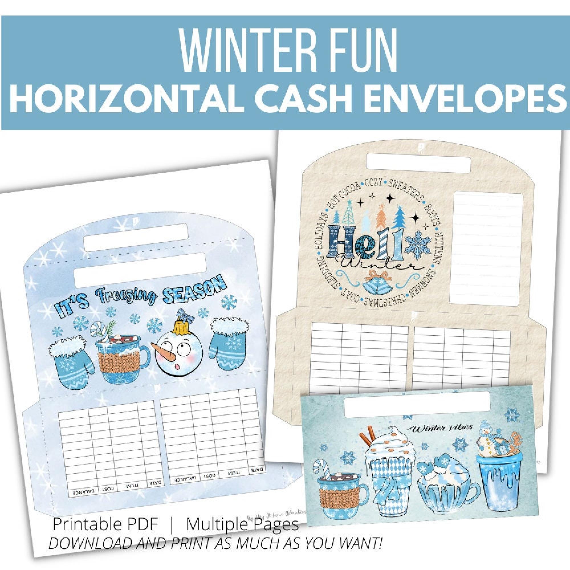 Cash Envelope Set Winter Print: 6 Printable Horizontal Envelopes PDF