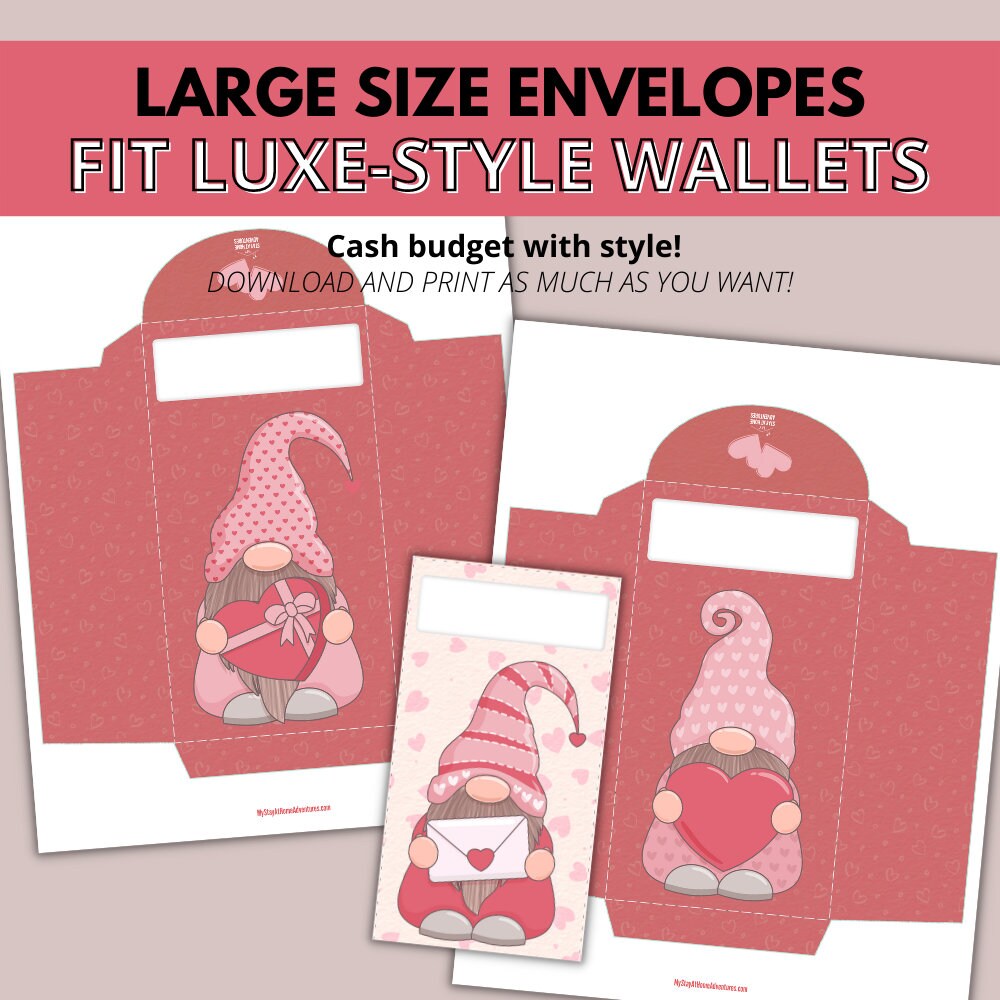 Valentine’s Day Gnome Cash Envelopes – Printable Set of 6 | Cash Budgeting