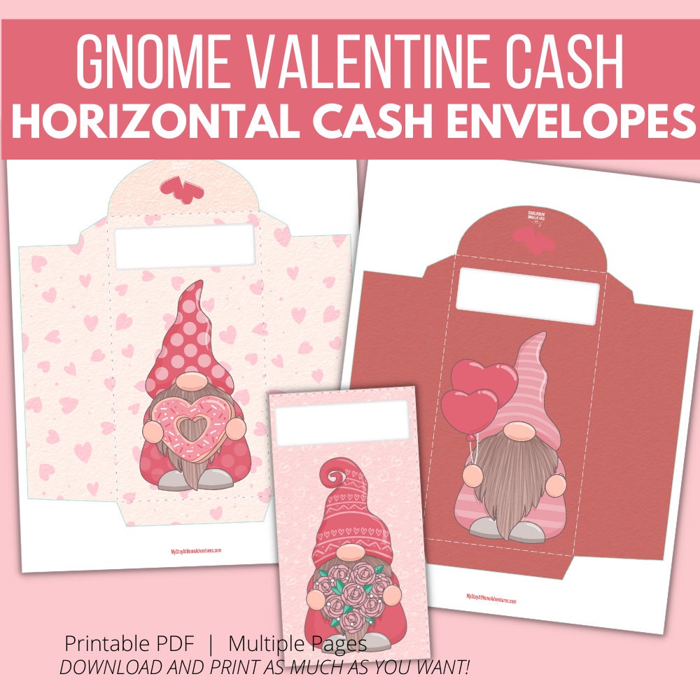 Valentine’s Day Gnome Cash Envelopes – Printable Set of 6 | Cash Budgeting