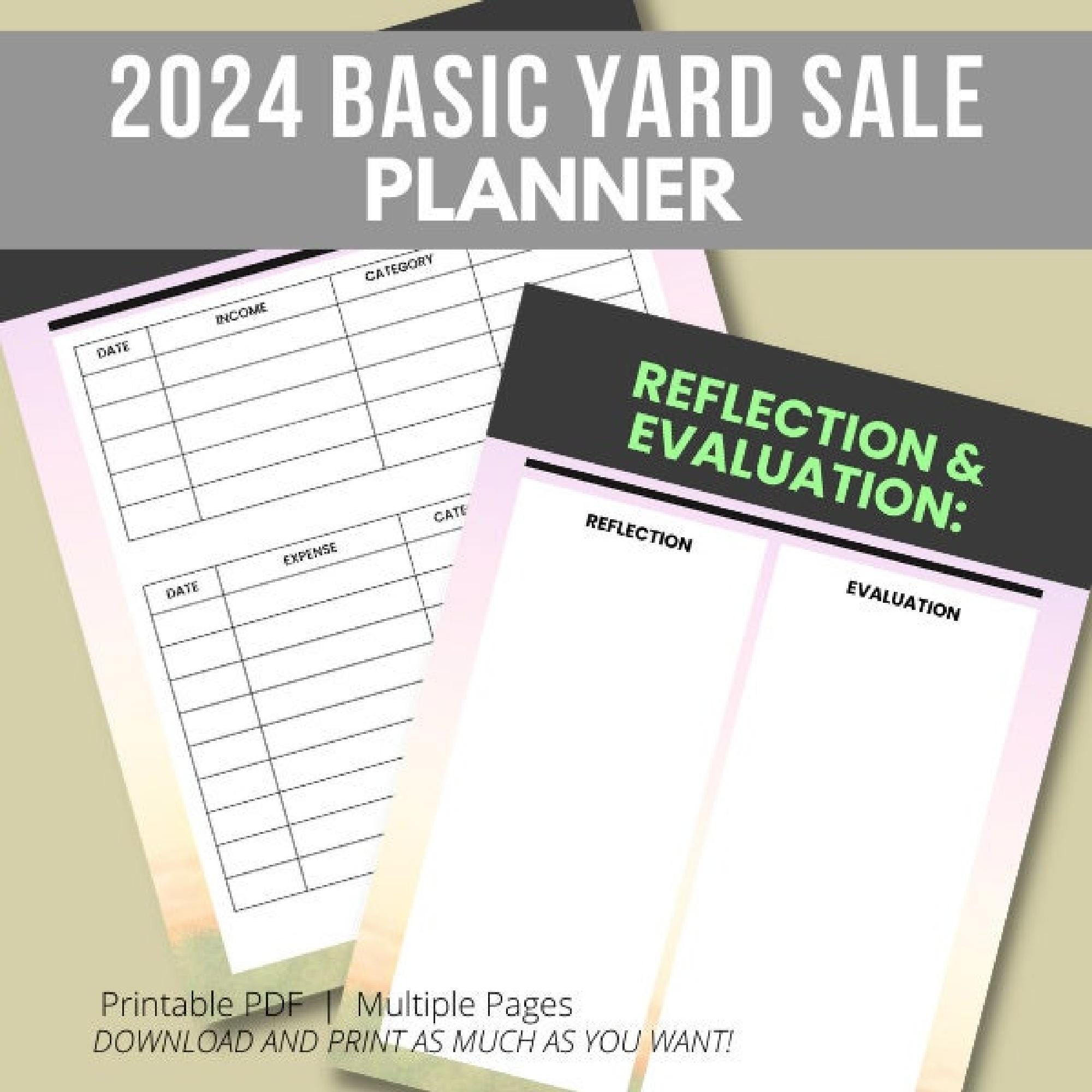 Yard Sale Planner PDF: Printable Digital Download, Simple Organizer