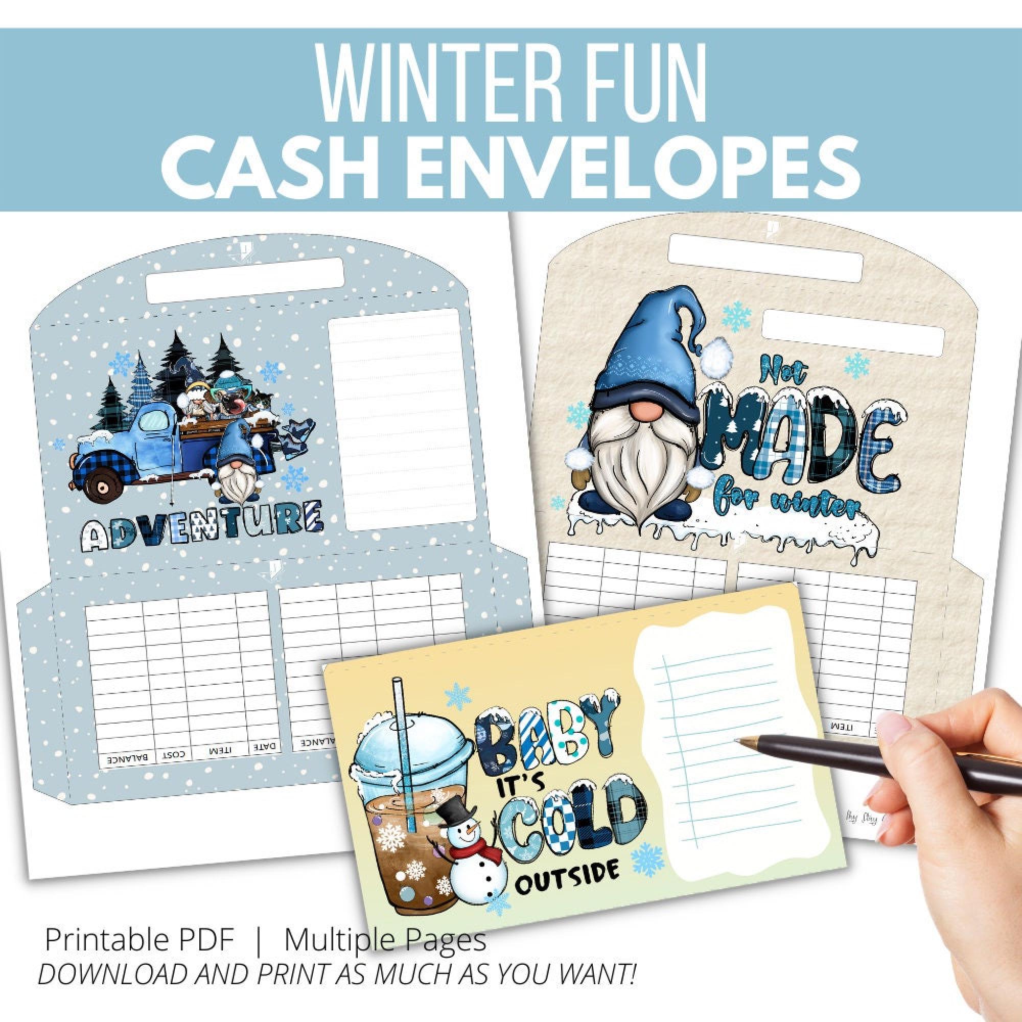 Cash Envelope Set Winter Print: 6 Printable Horizontal Envelopes PDF