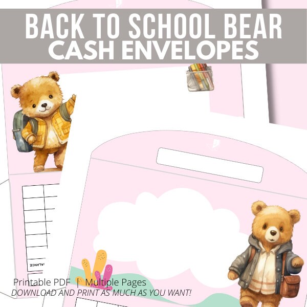 Back to School Bear Cash Envelopes Printables with Tracker
