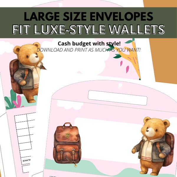 Back to School Bear Cash Envelopes Printables with Tracker