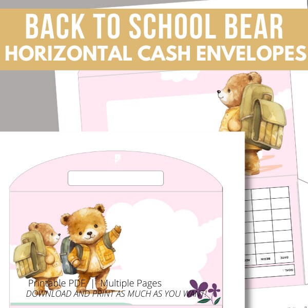 Back to School Bear Cash Envelopes Printables with Tracker
