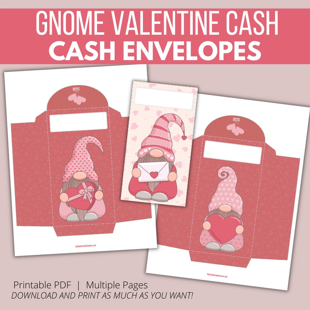 Valentine’s Day Gnome Cash Envelopes – Printable Set of 6 | Cash Budgeting