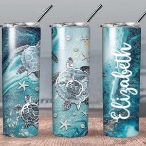 Personalized Turtle Tumbler or Water bottle// Turtle Tumbler Wrap// Under the sea Tumbler//Turtle Water bottle// Personalized Tumbler