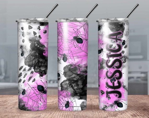 Personalized Spider Halloween Tumbler// Personalized Spider Water Bottle// Halloween Tumbler// Pink Halloween Custom Cup// Custom Tumbler