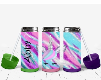 Personalized unicorn kids flip top tumbler// Unicorn water bottle with flip top lid// Unicorn girls drinking cup// Glitter unicorn water Cup