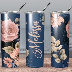 Rose Personalized Tumbler// Rose Coffee Tumbler// Rose Tumbler// Personalized Gift Tumbler//Add Your Own Name Tumbler//Skinny Travel Tumbler