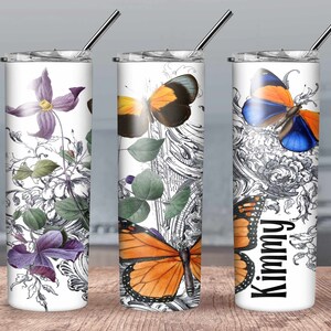 Personalized Ink butterfly tumbler// butterfly custom tumbler// Butterfly tumbler with name// Tattoo style tumbler//Mothers day tumbler