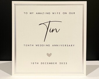 10th Anniversary Card Personalised - Tin- Husband / Wife - Tenth Wedding Anniversary