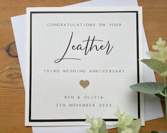 3rd Wedding Anniversary Card Personalised - Leather - Son / Daughter / Friend - Third Wedding Anniversary