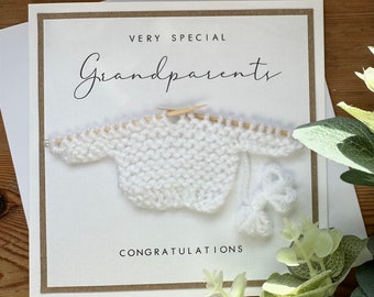 New Grandparents  Knitted Jumper Card - Grandparents To Be - New Baby - Grandma / Grandad / Nanny - Congratulations